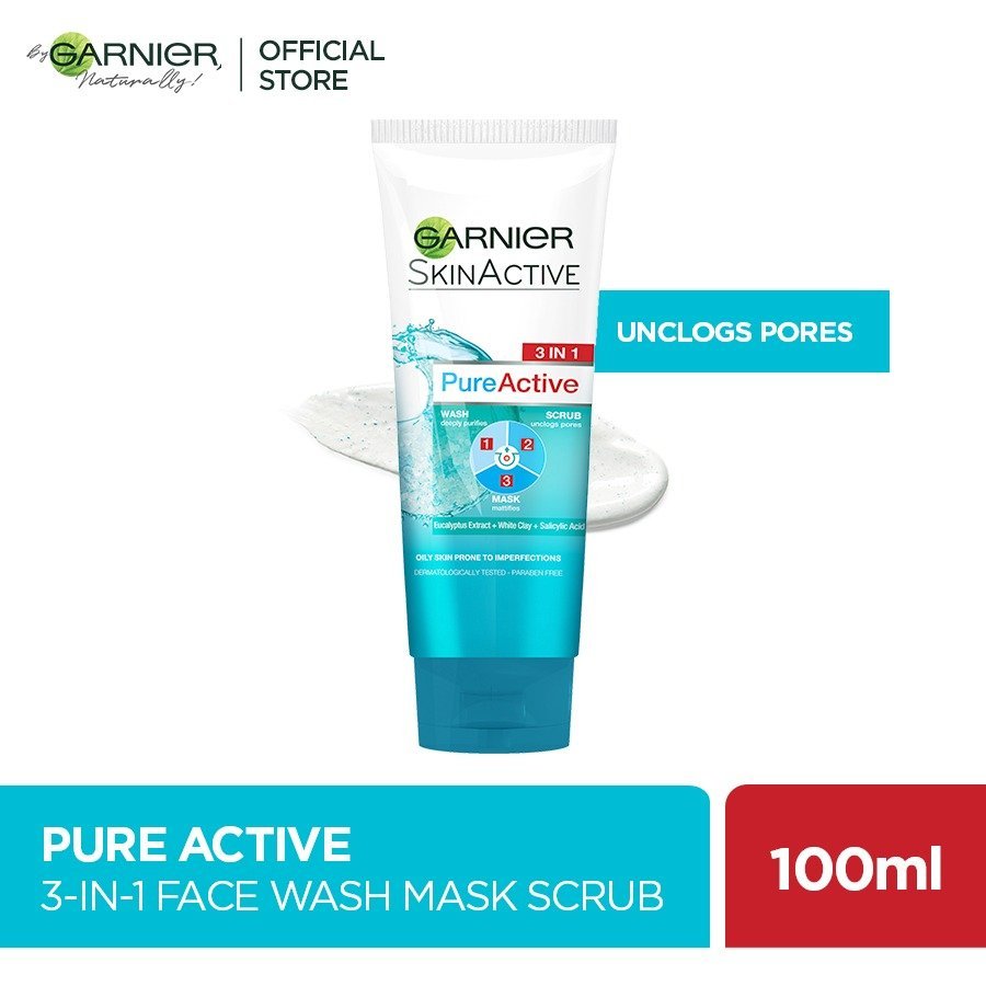Buy Garnier Skin Active 3-in-1 Clay Face Wash Mask Scrub 100ml